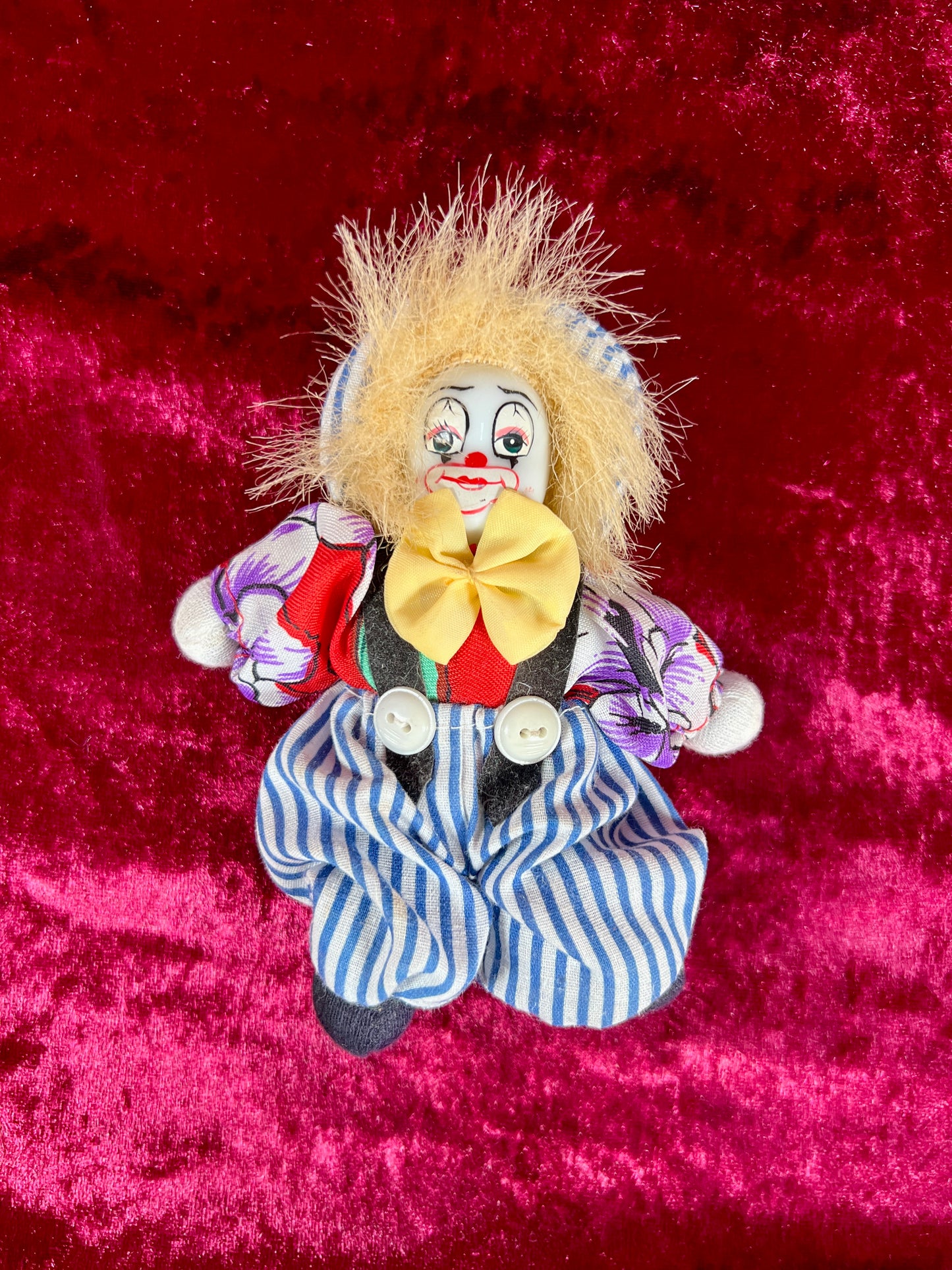 Vintage Toy - Miniature Doll - Clown with a Porcelain Painted Face - 4.75"