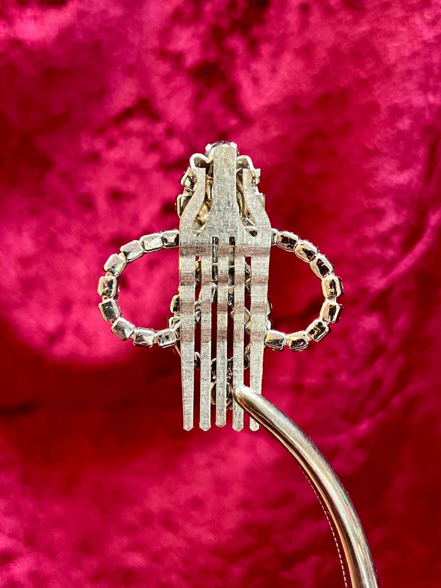 Vintage Accessory - Hair Clip - Round Cut Clear Rhinestone - Floral Spiral Design