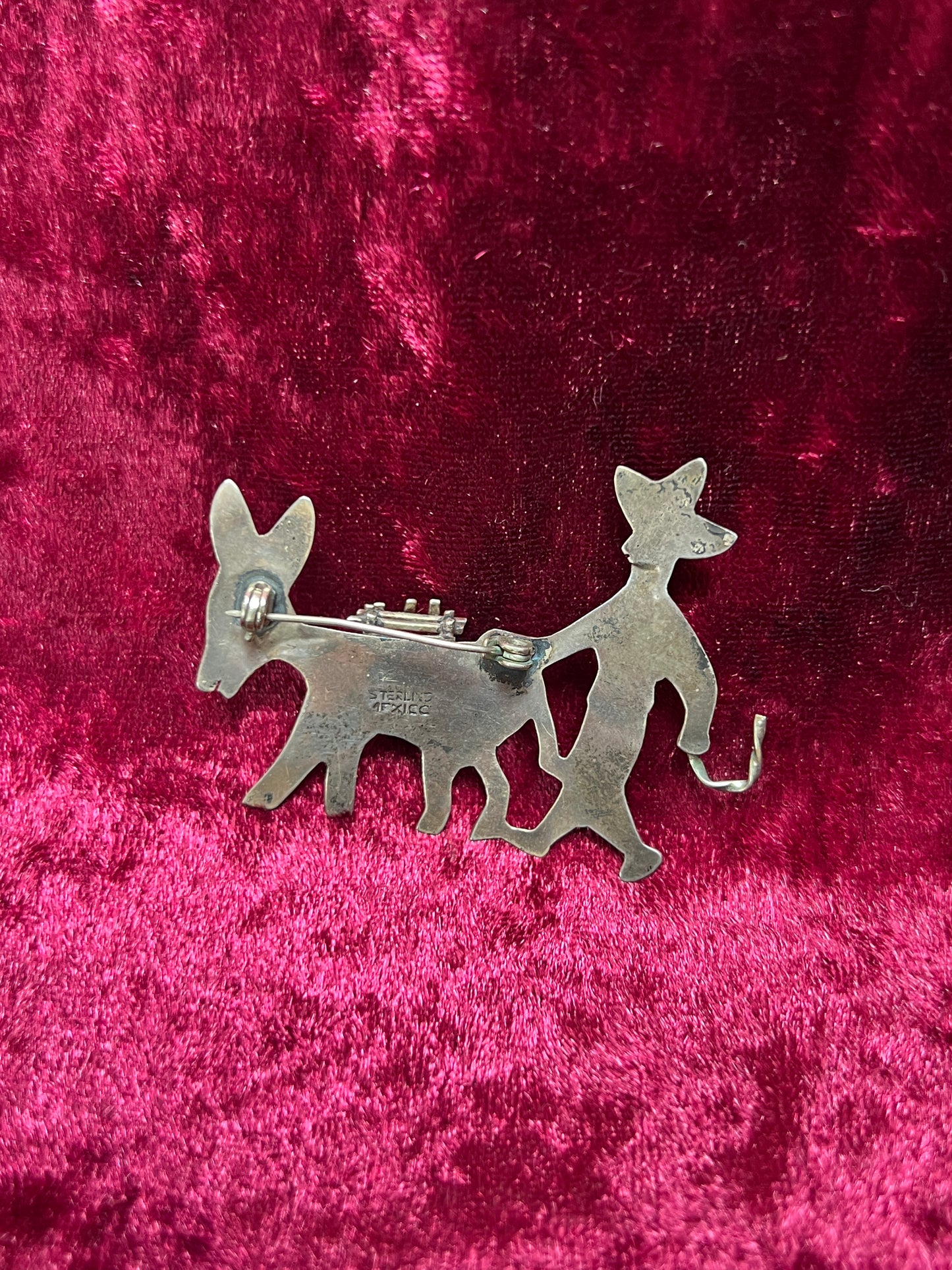 Vintage Jewelry - Brooch - Sterling Silver - Donkey and Minder - Mexico