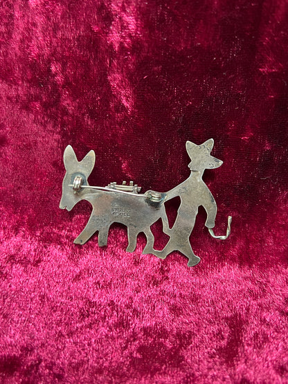 Vintage Jewelry - Brooch - Sterling Silver - Donkey and Minder - Mexico