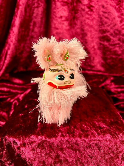 Vintage Figurine - Miniature Traditional Chinese Lion - Pink - Made In China