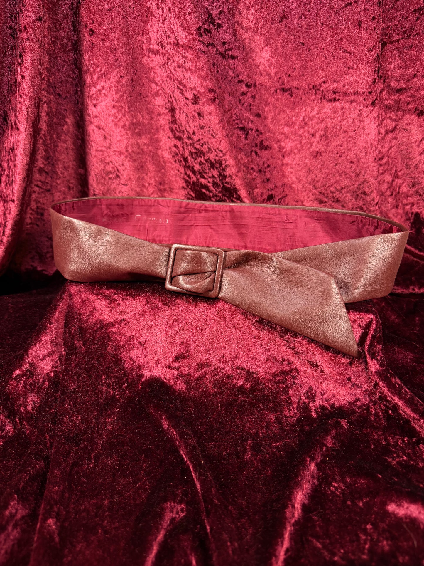 Vintage Accessories - Faux Leather Waist Belt - Burgundy - Medium - Garay