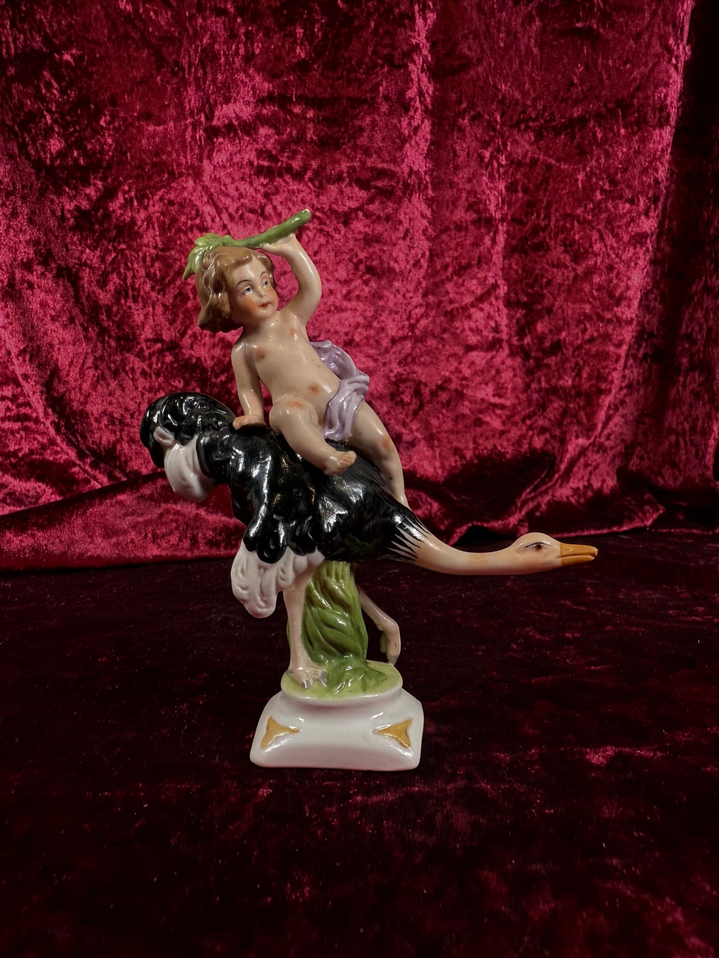 Vintage Porcelain Figure - Felix Zeh - Cherub on Ostrich