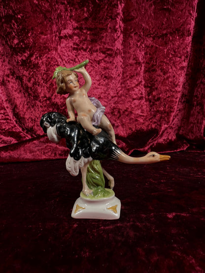Vintage Porcelain Figure - Felix Zeh - Cherub on Ostrich