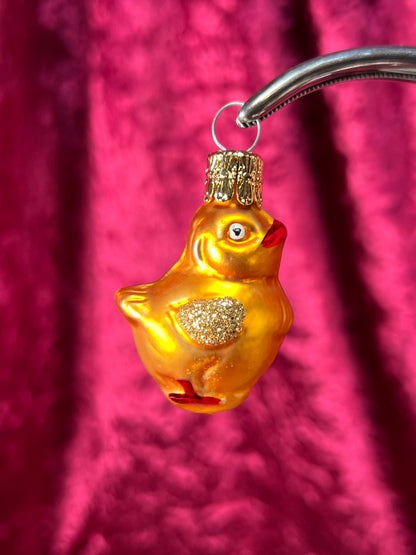 Vintage Christmas - Handblown Glass Ornament - Miniature Yellow Chick