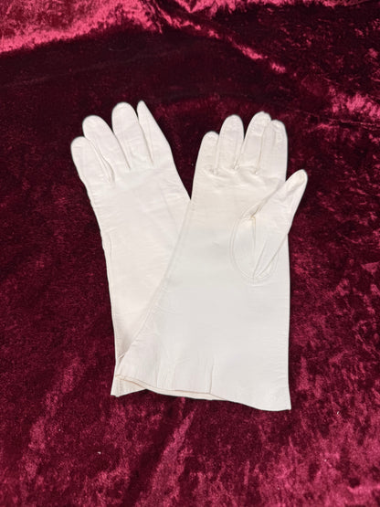 Vintage Italian Leather Gloves – Cream Wrist Length Size 6.5