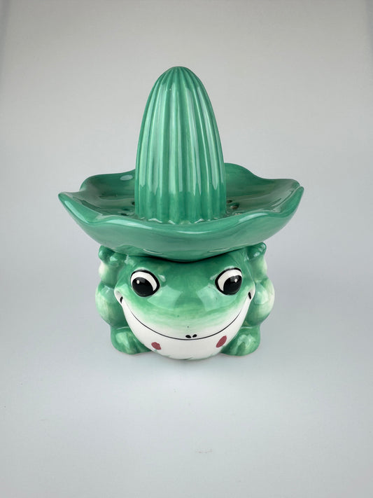 Vintage Ceramic Frog Reamer with Lily Pad Hat Juicer