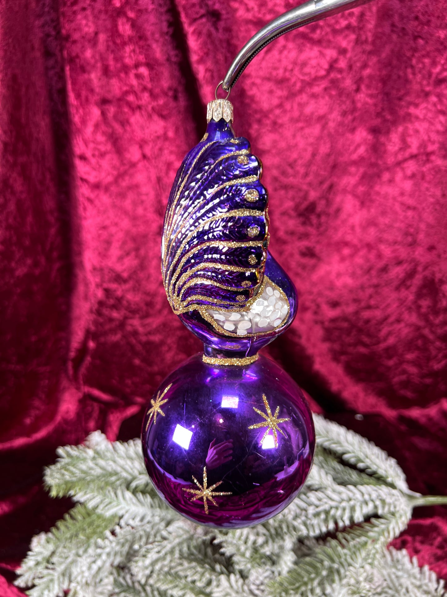 Vintage Christmas - Handblown Glass Ornament - Celestial Peacock - Purple - Christopher Radko
