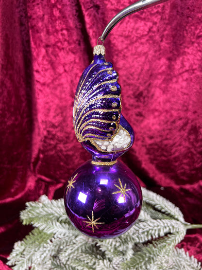 Vintage Christmas - Handblown Glass Ornament - Celestial Peacock - Purple - Christopher Radko