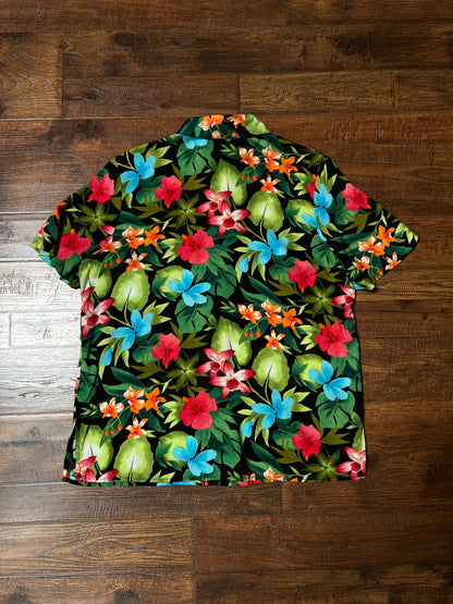 Vintage Liz Baker Petite Rayon Hawaiian Shirt – Tropical Floral Print – Large