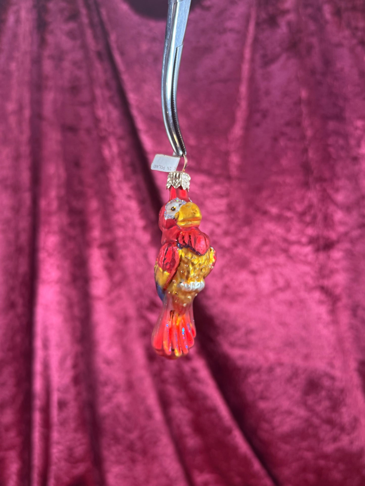 Vintage Christmas - Handblown Glass Ornament - Red Macaw Parrot - Poland - 3.5"