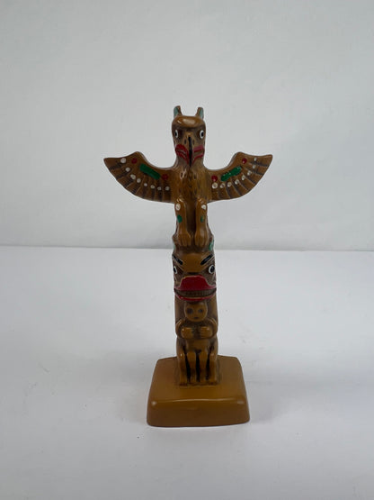 Vintage Souvenir - Thunderbird Totem Pole Figurine - Resin and Wood - 3 7/8"
