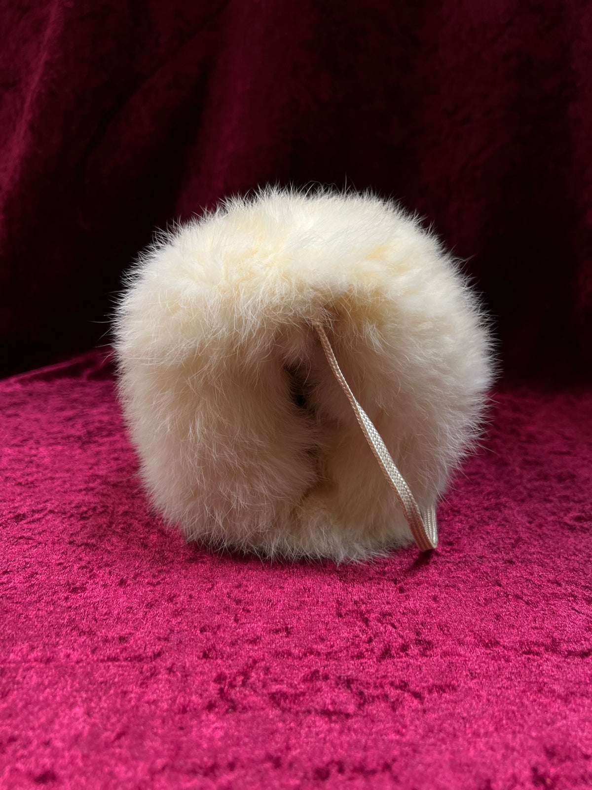 Vintage Real Rabbit Fur Hand Muff - Ivory Plush Hand Warmer with Shoulder Strap