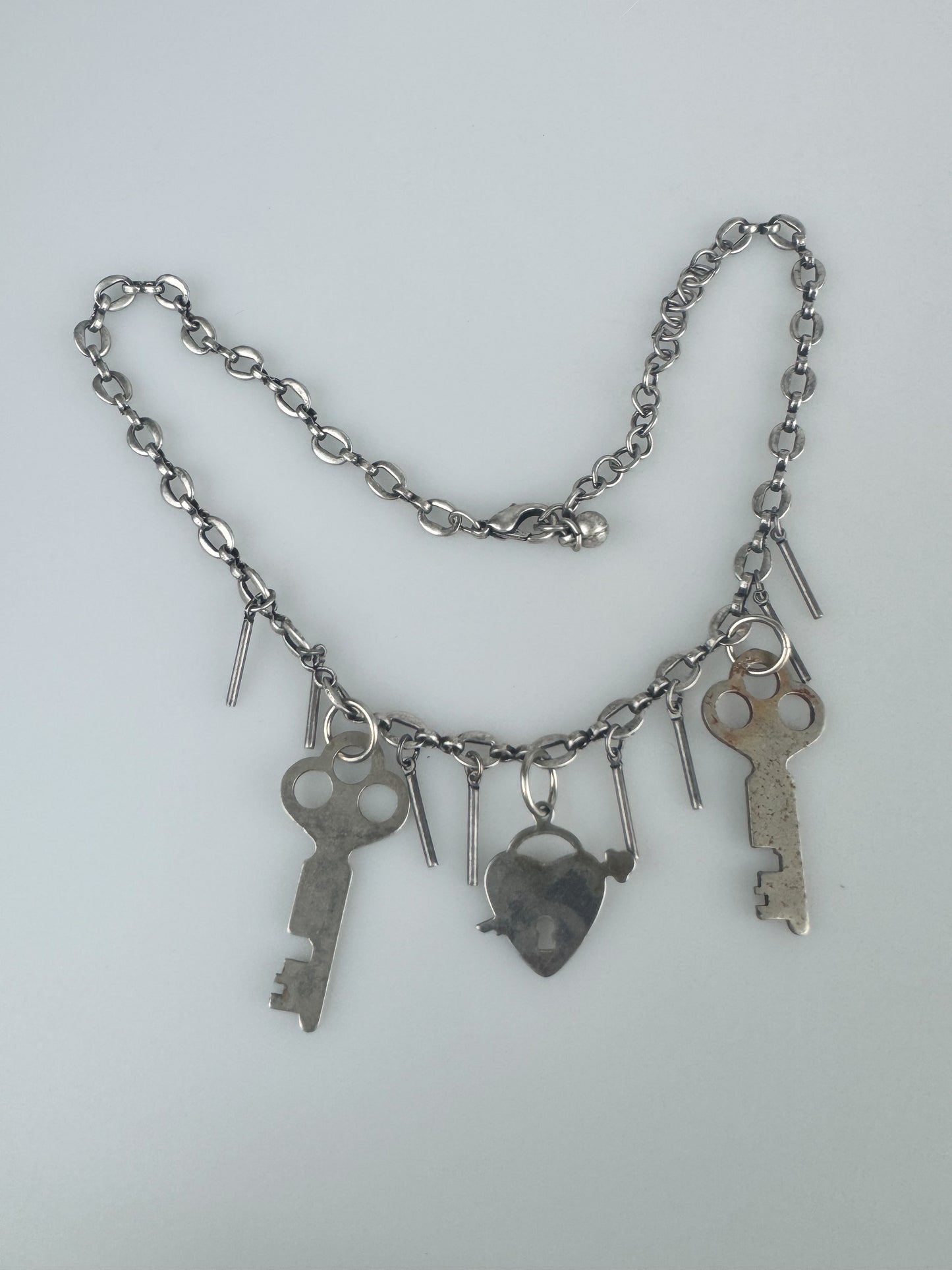 Skeleton Key Maximalist Necklace - Vintage Old Stock and Antique Materials - Collar Length 16" Silvertone Chain