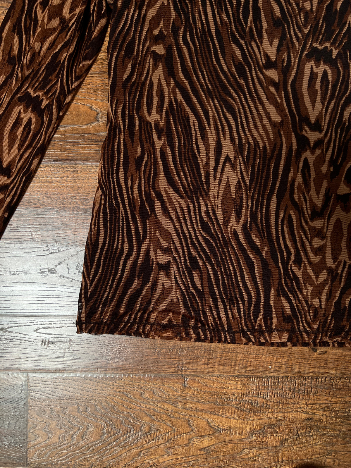 Vintage Vivienne Tam Mesh Long Sleeve Top - Brown Tiger Stripe Layered - Size X-Large