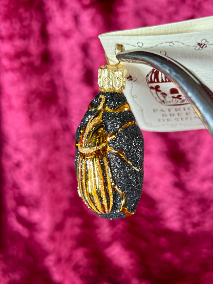 Vintage Christmas - Handblown Glass Ornament - Cleopatra's Scarab - Black and Gold - Patricia Breen