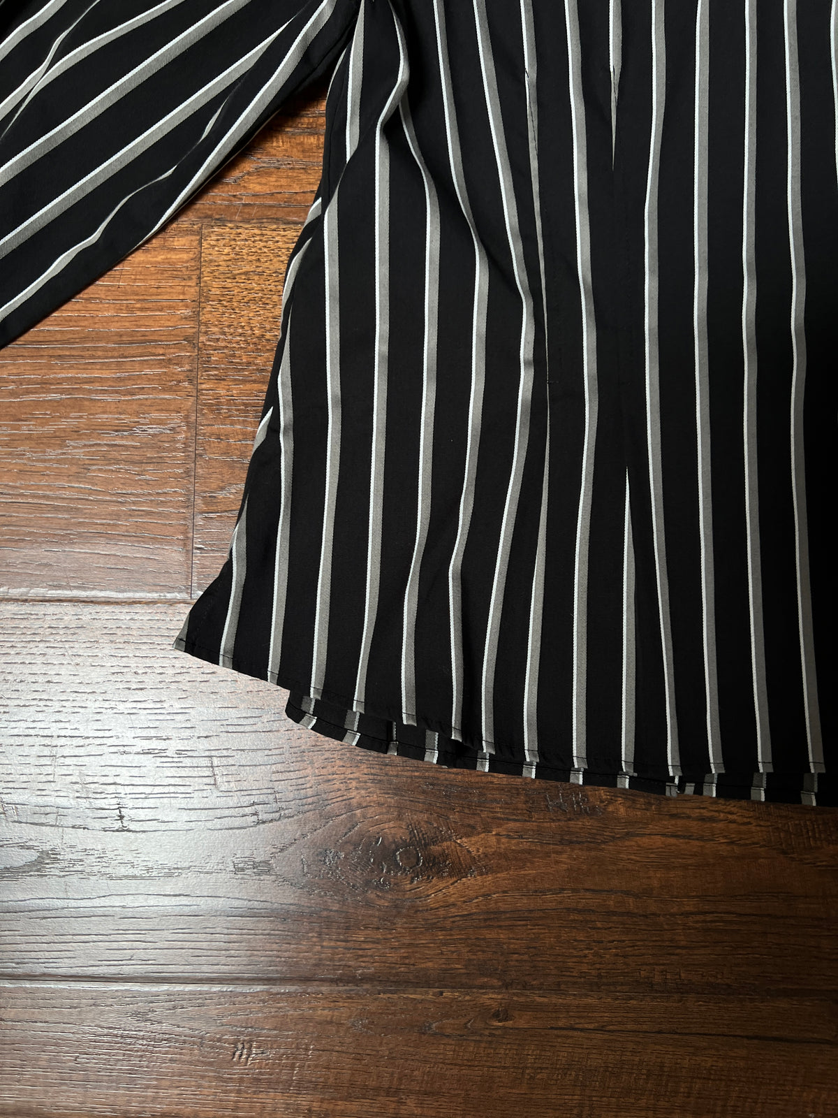 Vintage Foxcroft Fitted Blouse - Black Grey Striped Pleated Waist - Size Large