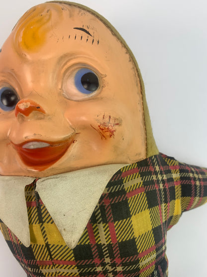 Vintage Toys - Plush Humpty Doll - Celluloid Face - Plaid Body - 1950s