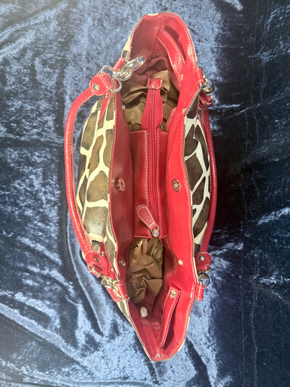 Vintage Y2K Animal Print Tote Bag – Giraffe Pattern Red Trim