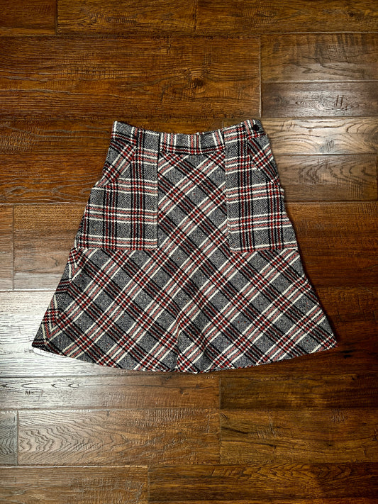 Vintage Wool Blend Plaid Skirt - Trousers Up Patch Pocket A-Line - Size Medium