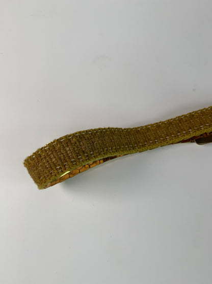 Vintage Belt - 1970s Gold Tone Fish Scale Band - 3D Flower Buckle