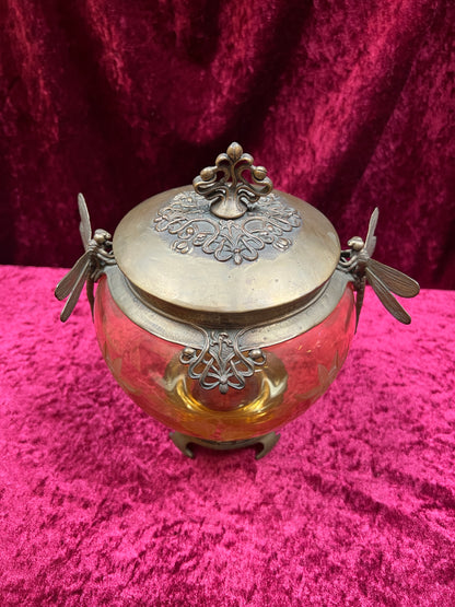 Vintage Oddities - Antique Art Nouveau Opium Jar - Etched Amber Glass - Castilian Poland