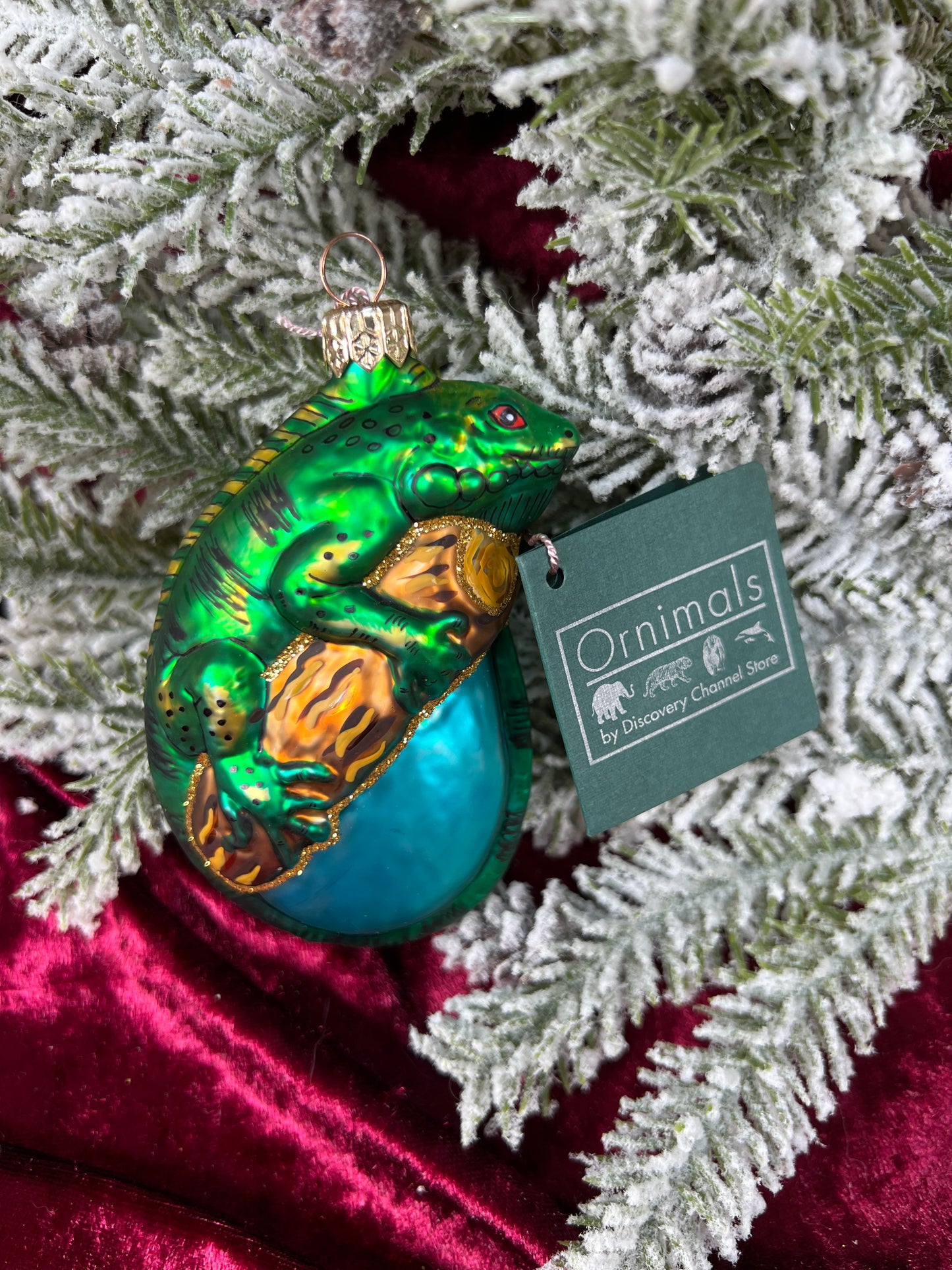 Vintage Christmas - Handblown Glass Ornament - Bright Green Lizard - Ornimals by Discovery Channel - Poland
