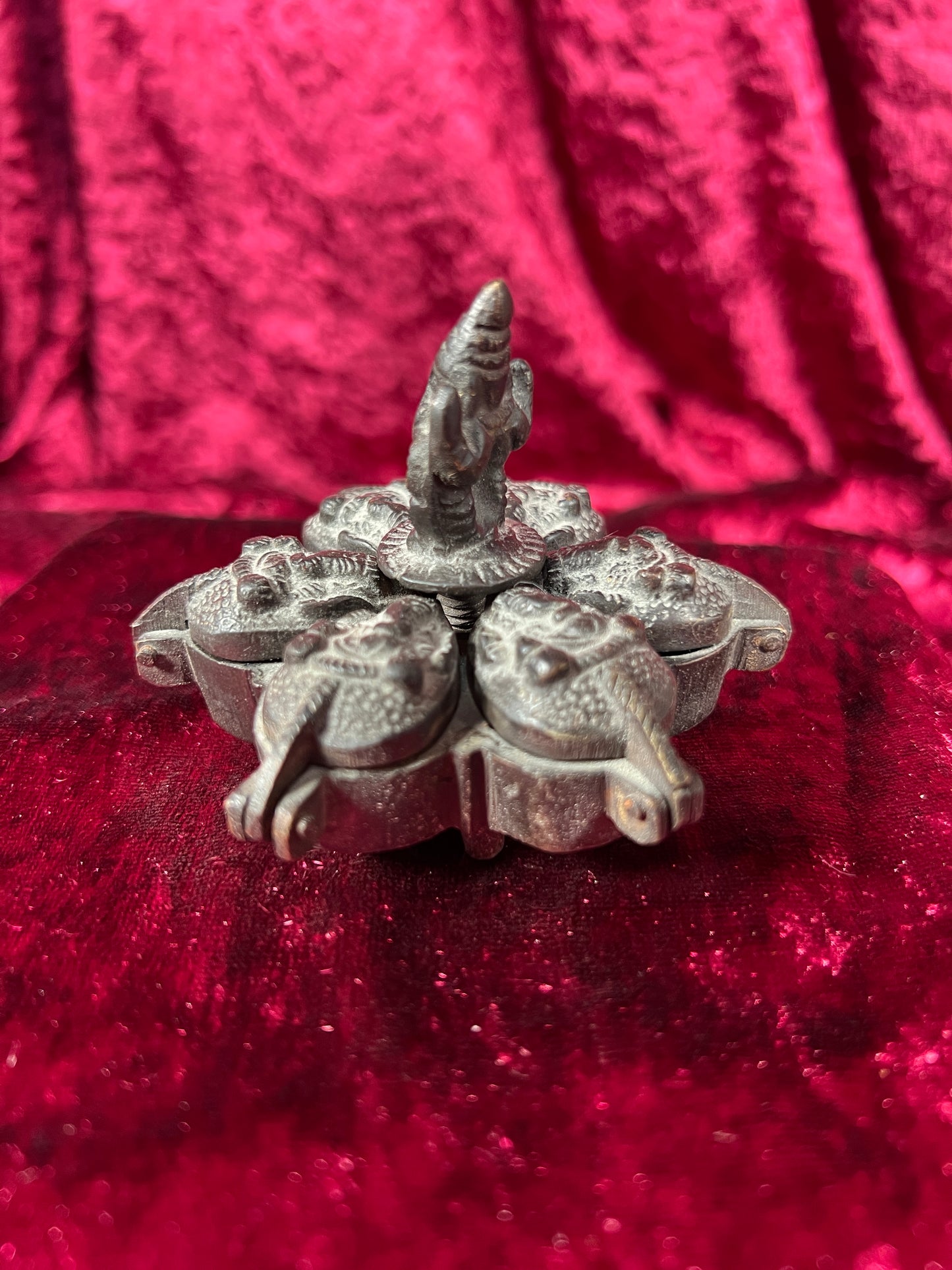 Vintage Oddities - Locking Brass Sindoor Box - Six Compartments - Ganesha