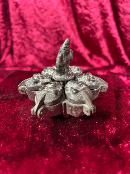 Vintage Oddities - Locking Brass Sindoor Box - Six Compartments - Ganesha