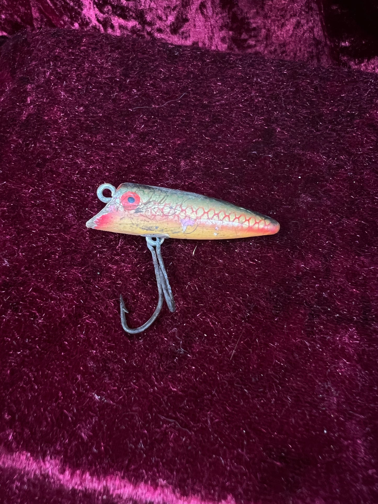 Vintage Fishing Lure Collection - Yellow Bass Popper, Heddon Black Fidgit, Miniature Marlin