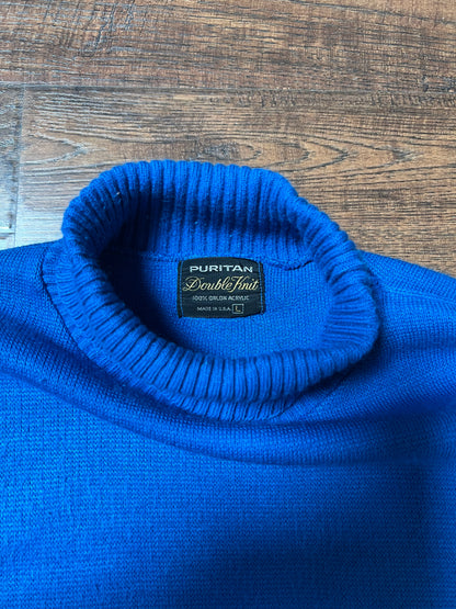 Vintage Clothing - Turtleneck Knit Sweater - Cobalt Blue - Puritan Double Knit - Large