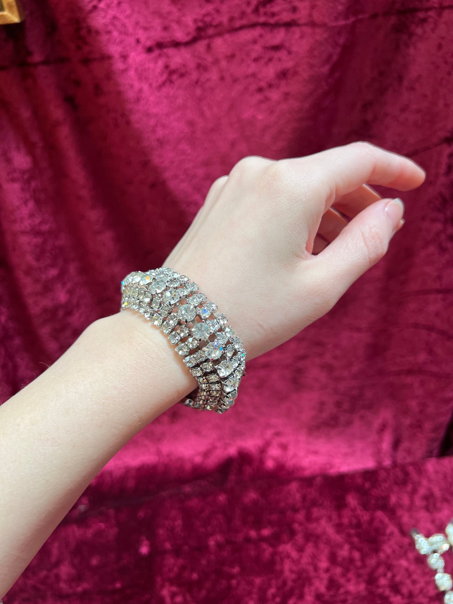 Vintage Jewelry - 5-Row Tennis Bracelet - Round Cut Rhinestones - 7.5"