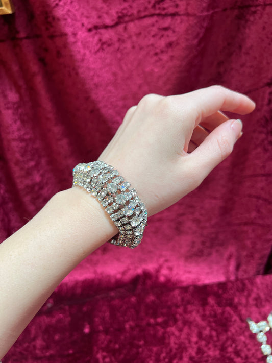 Vintage Jewelry - 5-Row Tennis Bracelet - Round Cut Rhinestones - 7.5"