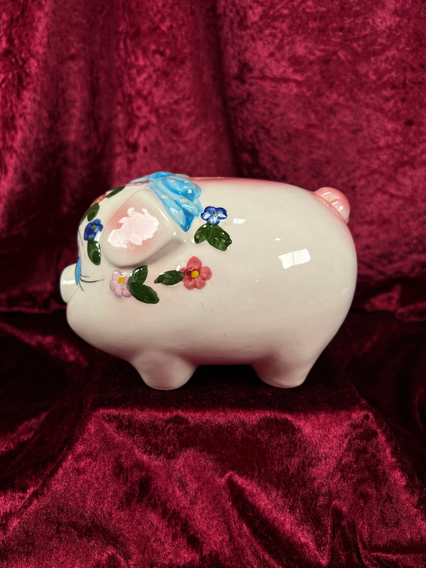 Vintage Ceramic Piggy Bank - Anthropomorphic Blue Eyed Kitsch Pig
