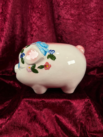 Vintage Ceramic Piggy Bank - Anthropomorphic Blue Eyed Kitsch Pig