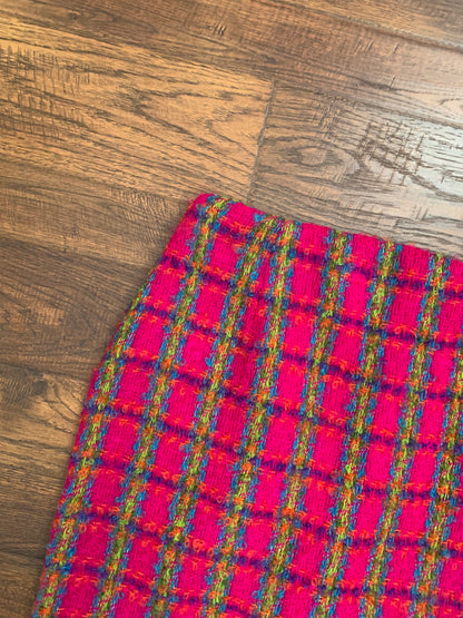 Vintage Saks Fifth Avenue Wool & Mohair Skirt - Hot Pink Plaid - Medium - Made In U.S.A