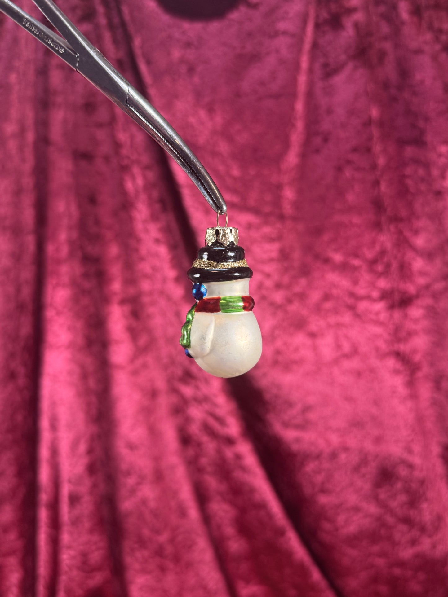 Vintage Christmas - Handblown Glass Ornament - Classic Snowman - 2"