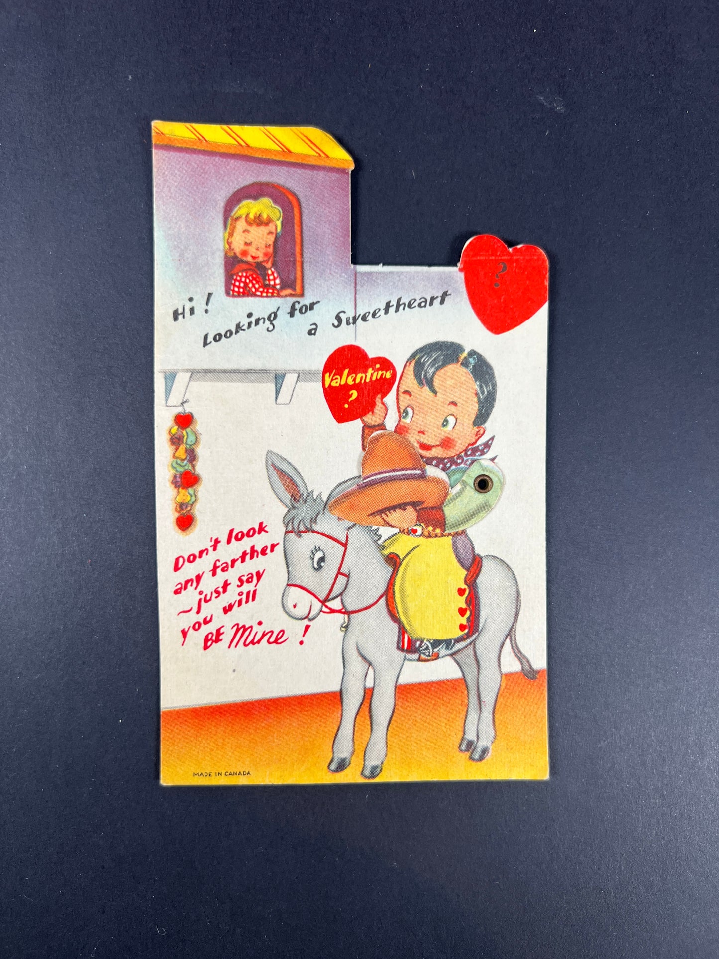 Vintage Ephemera - Mechanical Valentine’s Day Card - Looking For A Sweetheart? - Made In Canada