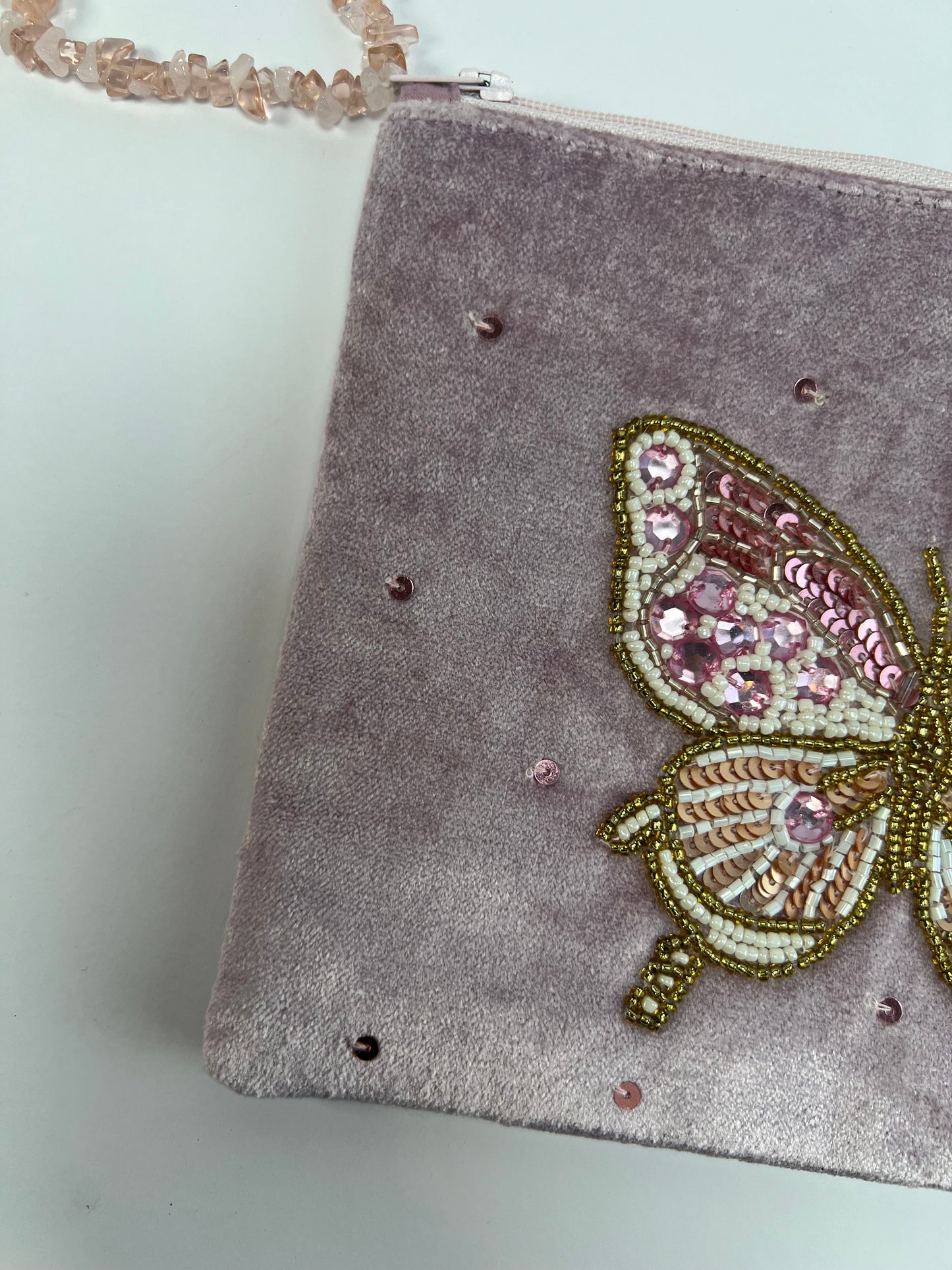 Purse - Wristlet Pouch - Sequin Butterfly - Lilac