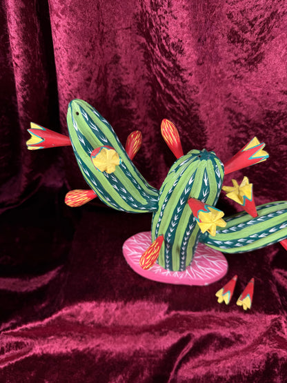 Vintage Wood Alebrije Flowering Saguaro Cactus – Hand Painted Mexican Folk Art - Ignacio Ojeda