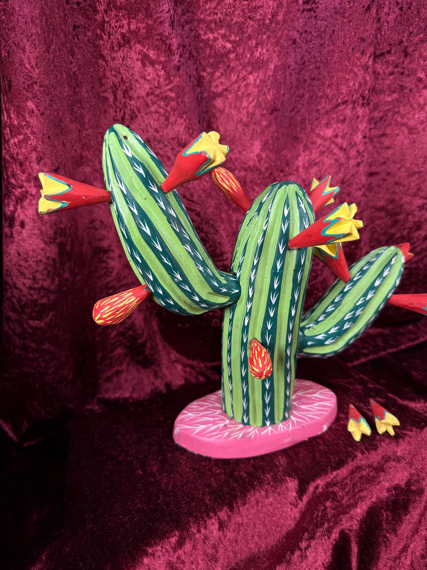 Vintage Wood Alebrije Flowering Saguaro Cactus – Hand Painted Mexican Folk Art - Ignacio Ojeda
