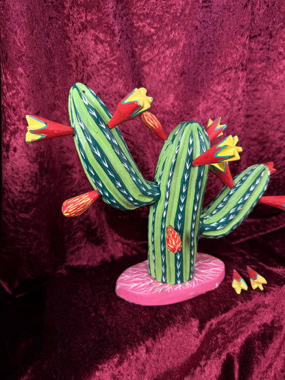 Vintage Wood Alebrije Flowering Saguaro Cactus – Hand Painted Mexican Folk Art - Ignacio Ojeda