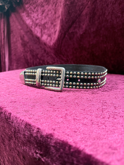 Vintage 1990s Donna Katz Bonded Leather Belt - Black with Silver & Gold Studs