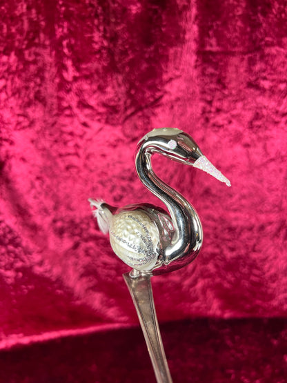 Vintage Christmas - Glass Clip-On Ornament - Silver Swan with Feather Tail