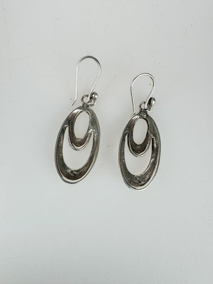 Vintage 925 Sterling Silver Long Oval Dangling Earrings