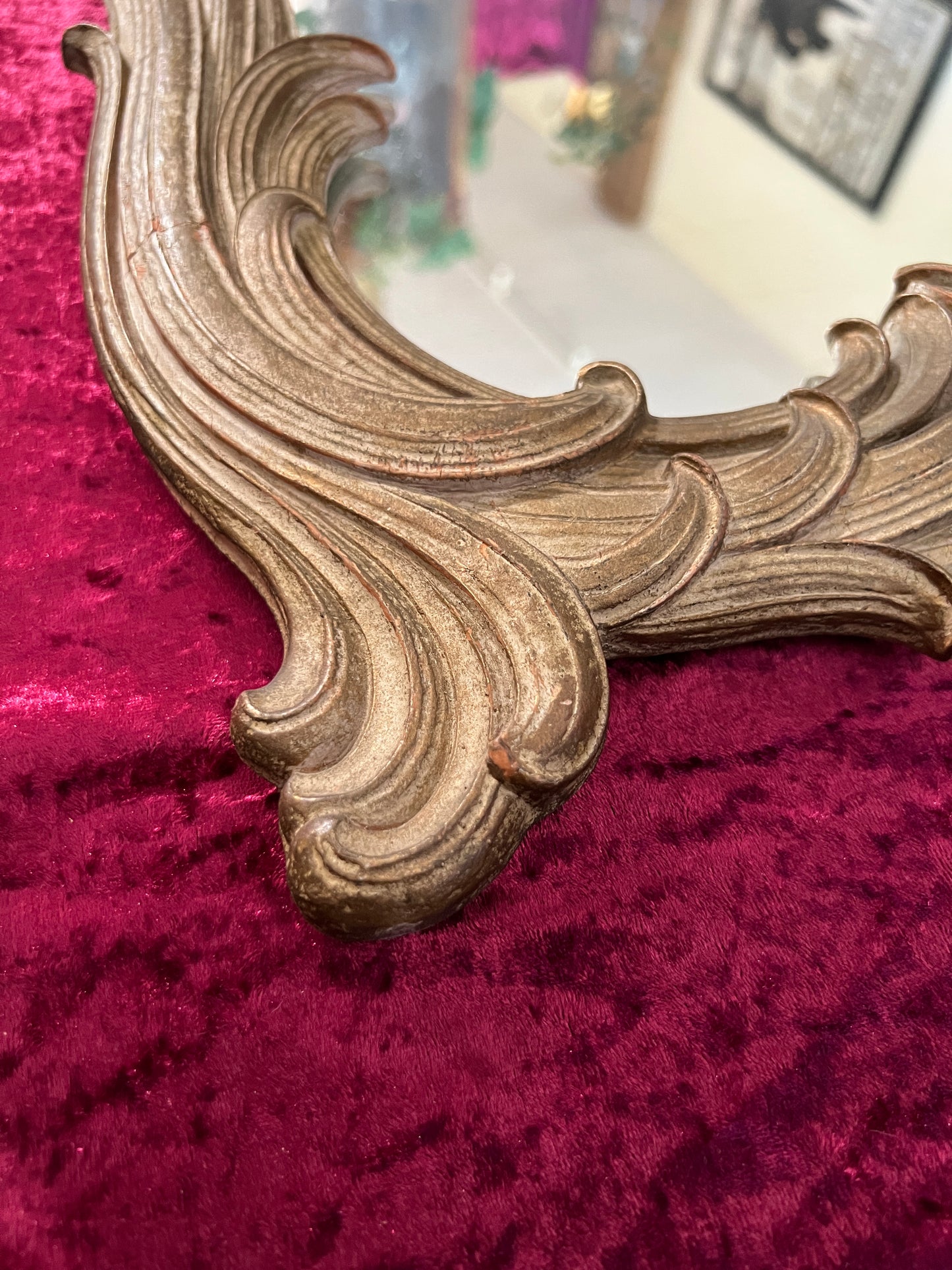Vintage Syroco Wood Wall Mirror - Ornate Rococo Gold Hued Frame