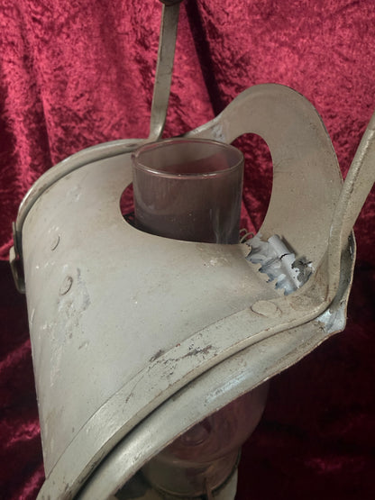 Antique Metal Railroad Wall Mount Oil Lantern – Gray Hurricane Lamp Glass Chimney - Eagle