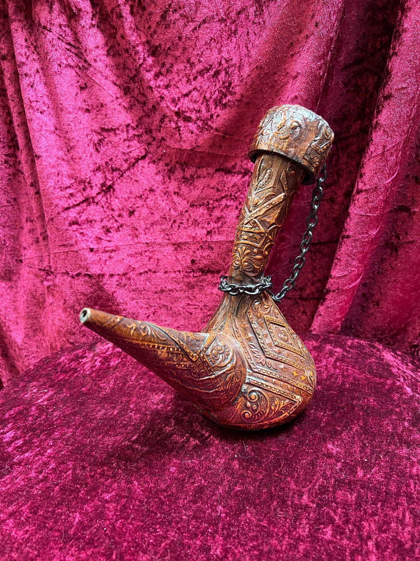 Vintage Barware - Tooled Leather Porron Decanter and Flask - Don Quixote and Patio De Los Leones