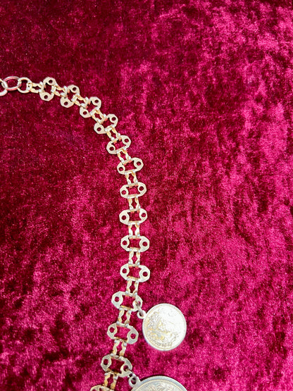 Vintage Jewelry - Reversible Necklace - Gold Tone Republique Francaise Coins - 17.5"