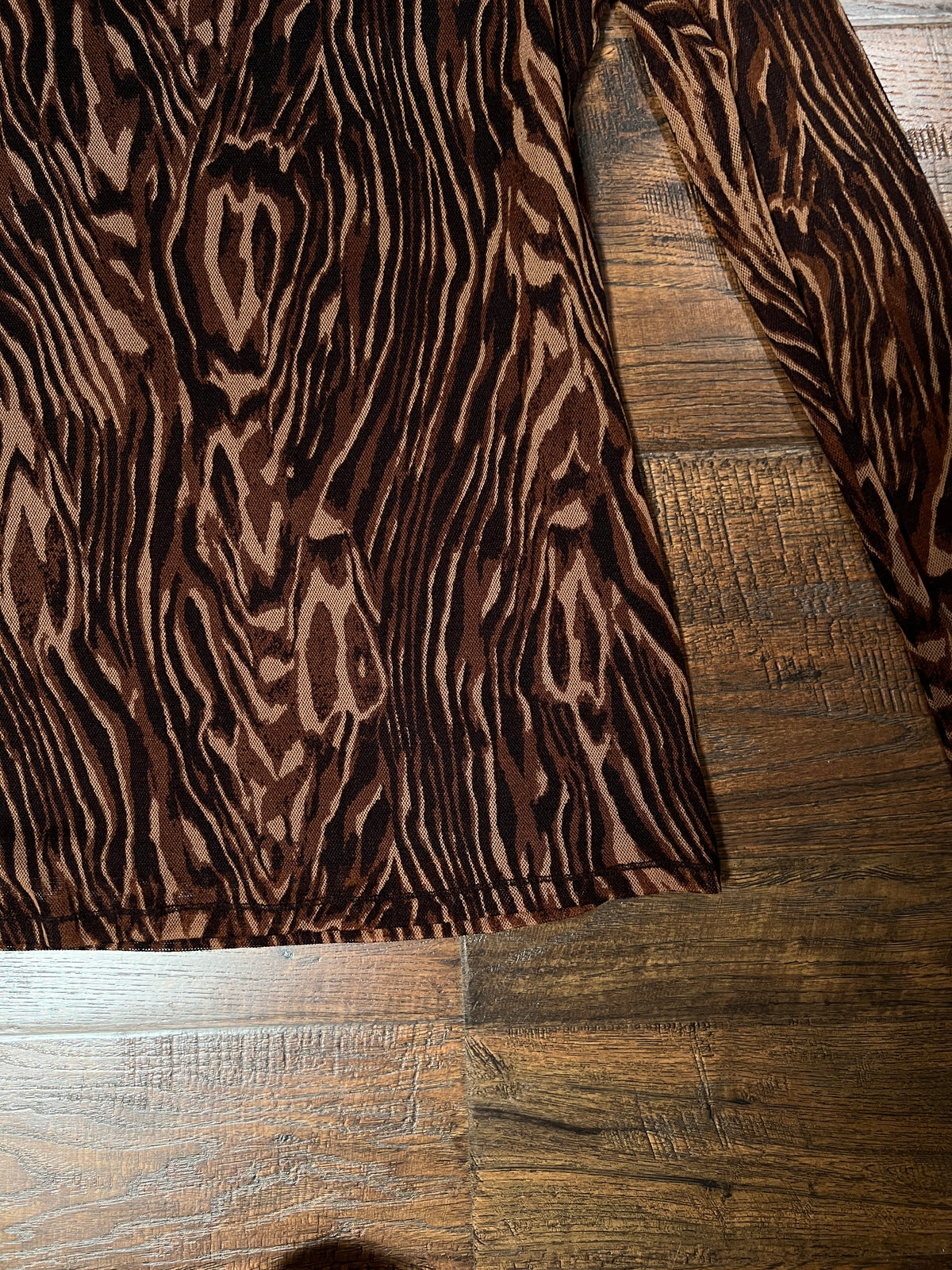 Vintage Vivienne Tam Mesh Long Sleeve Top - Brown Tiger Stripe Layered - Size X-Large